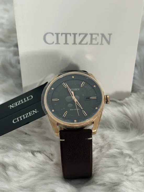 Citizen Eco-Drive Men’s Watch BM6983-00H Rose Gold Gray Dial NWT Box