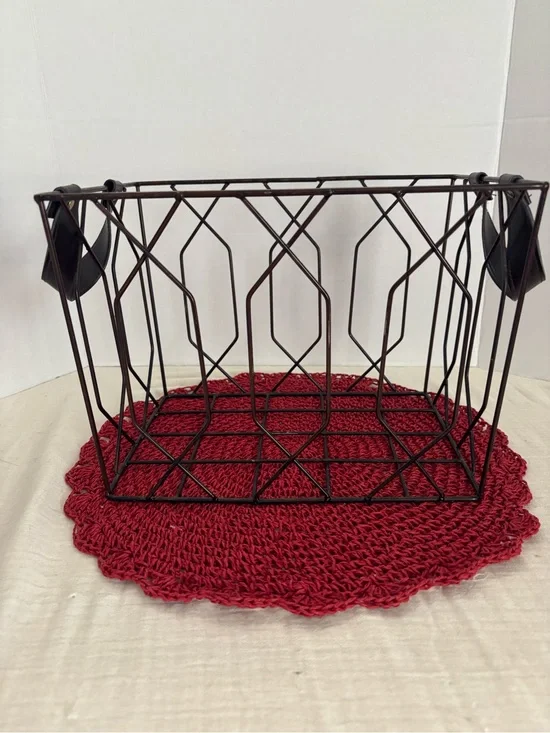 Geometric Metal Wire Storage Basket in Brown with Black Handles