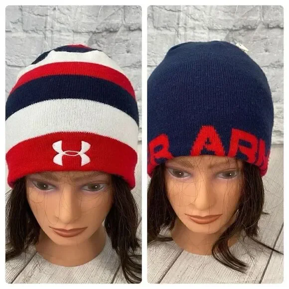 Under armour youth boys reversible winter beanie red white & blue