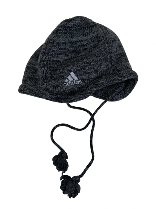 adidas Kids Youth Y2K 2000s Knit Earflap Tassel Winter Hat Gray One Size