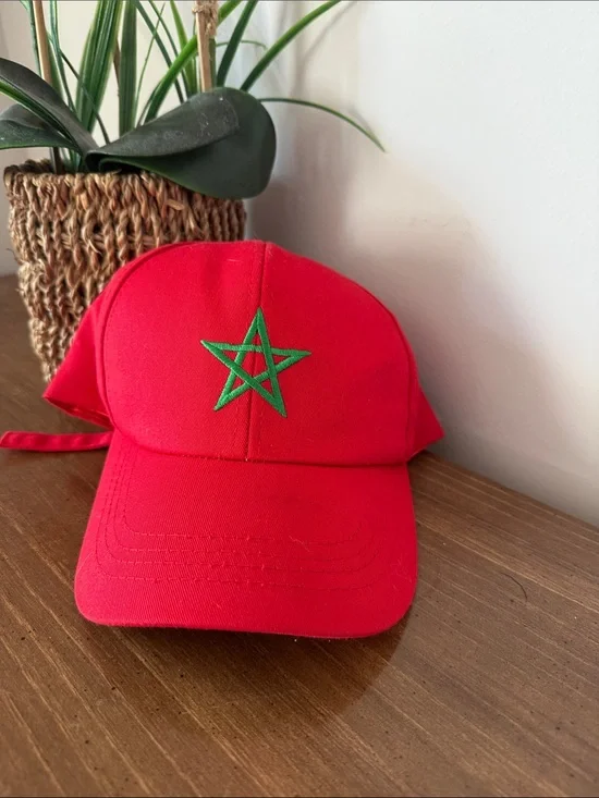 Red Kids Baseball Cap with Green Star Embroidery