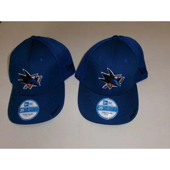 YOUTH 2PC LOT SAN JOSE SHARKS NEW ERA Y2K 00s HAT CAP VINTAGE DEADSTOCK M6