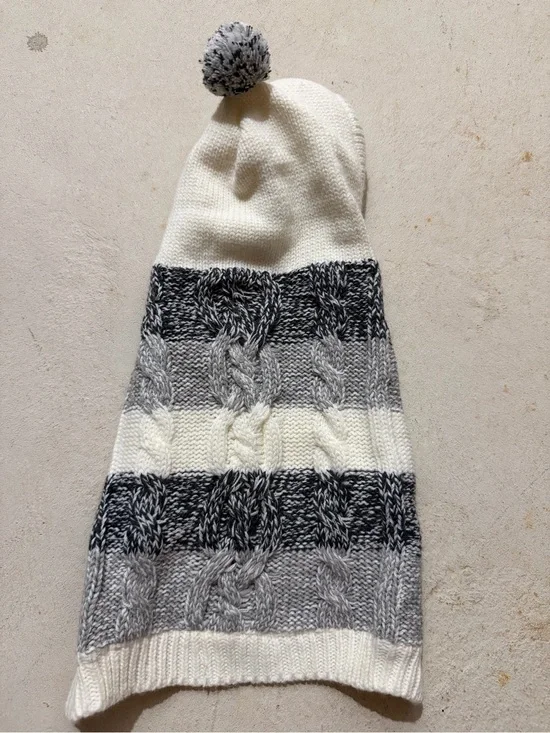 Striped Cable Knit Pom Beanie for dog