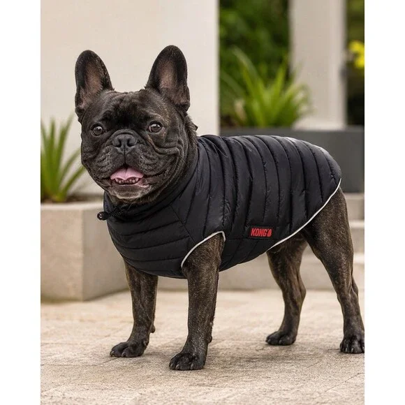 Kong Large Black Dog Parachute Puffer Jacket Reflective Waterproof Coat Size M