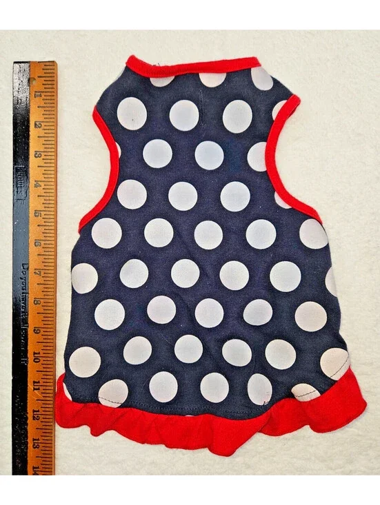 Bad To The Bone doggy-wear black with white polka dot and red ruffle trim size L