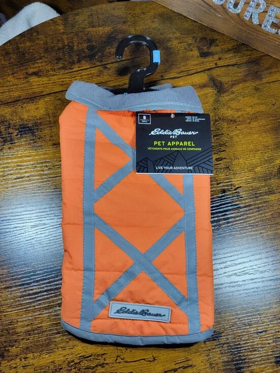 Eddie Bauer size small orange reflective fleece lined dog jacket