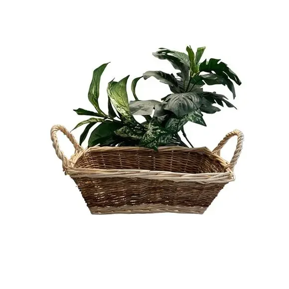 Wicker Basket with Handles Brown and Tan Rectangle