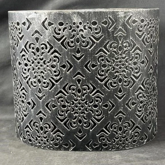Filigree Silver Metal Cutout Medallion Oval Wastebasket Decorative Bin 9in