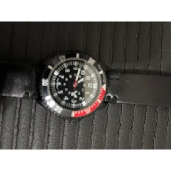 Classic Time Mens Military Field Watch Black Dial Red Bezel Leather Strap 33348