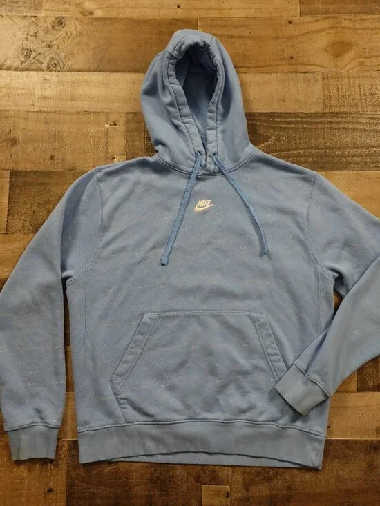 Nike‎ Sportswear All Over Swoosh Hoodie Men's Medium Blue Fleece Pullover