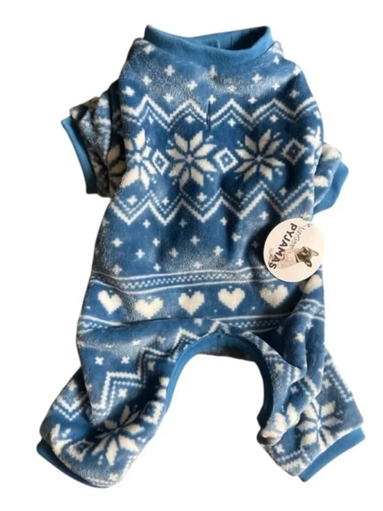 LuvGear Dog Pajamas Soft Fleece Pyjamas Medium Blue White Winter Design