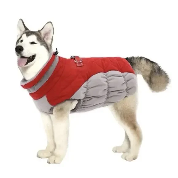 Lelepet Warm Dog Pet Winter Coat Snow Cold Weather Reflect Fleece Fur Red Gray L