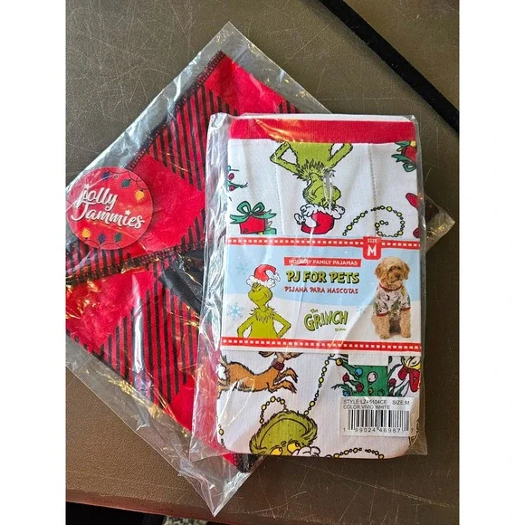 Jolly Jammies Grinch Pet Pajama Bandana Set Med White New Dr. Seuss Holiday