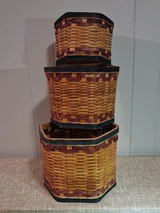 Vintage Woven Hexagonal Nesting Basket Set - Natural, Red, Blue