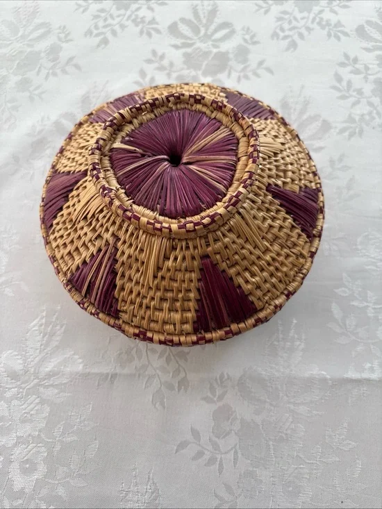 Natural Woven Basket With Purple Accents 7