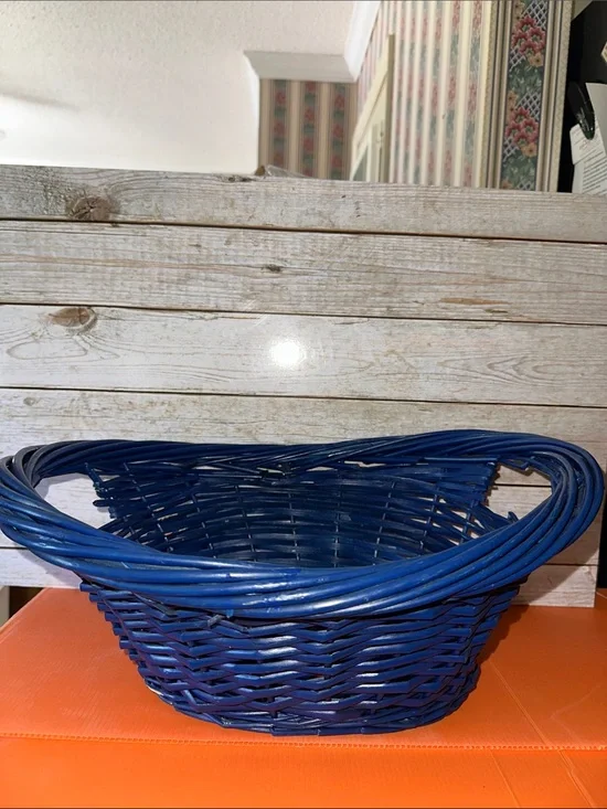 Handwoven Blue Decorative Basket Perfect for Picnic, Tailgating Serving Accents