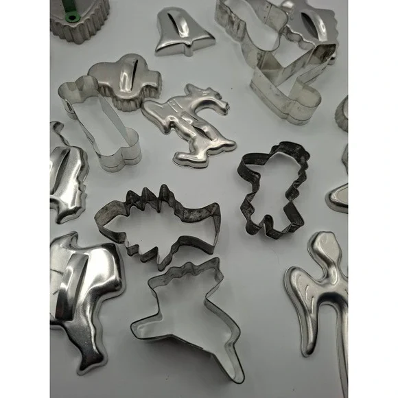 Vintage Metal Cookie Cutter 19 Pc assorted dog bone Angel Reindeer Animals heart