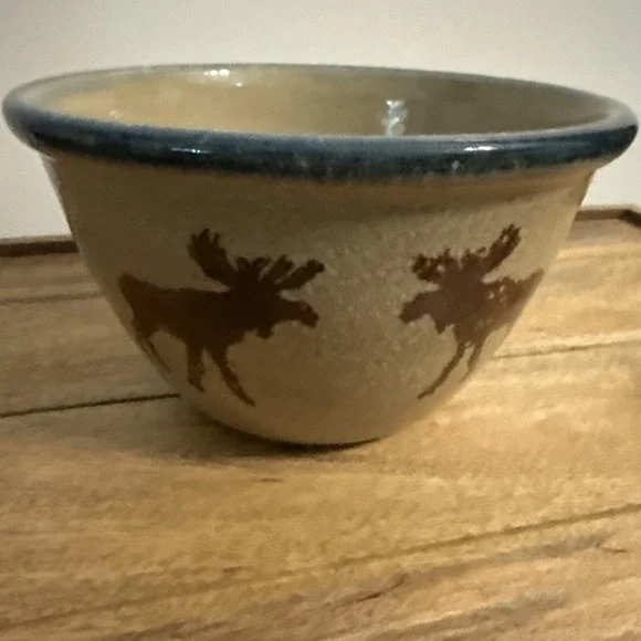 Monroe Salt Works Maine Moose Stoneware Bowl Vintage 1980s Pottery 7