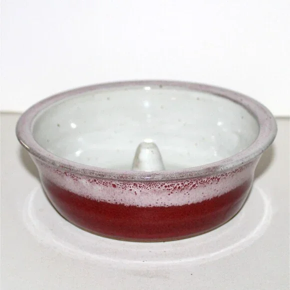 Alewine Pottery TN US Apple Baker red pink ivory 2011 stoneware ceramic handmade