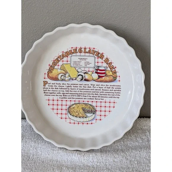 Vintage Small Ceramic Vegetable 6 Layer Bake Recipe Pie Dish Tart Ashley Fluted