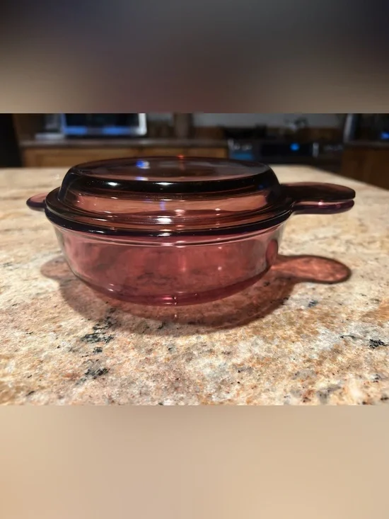 Visions #V-240-B 24oz Amethyst Cranberry Glass Covered Casserole Grab It style.