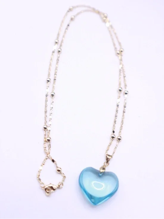 Signed CM 18k Gold plated Chain Necklace with Blue Heart Pendant
