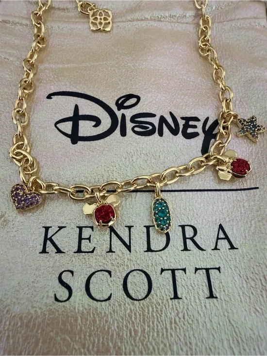 Disney x Kendra Scott Mickey & Minnie Gold Charm Necklace NWT
