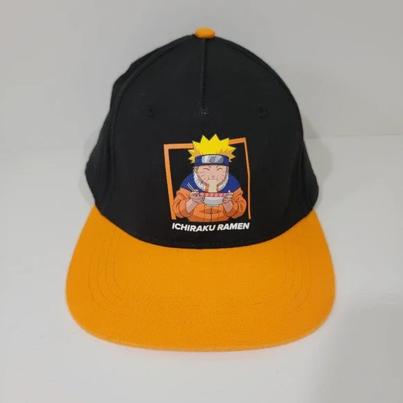 Naruto Shippuden Ichiraku Ramen Snapback Hat Black Orange Kids Adjustable Cap