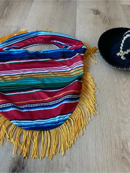 Simply Wag Dog M/L Fiesta Sombrero Mexican Party Fringe Costume Set with Hat
