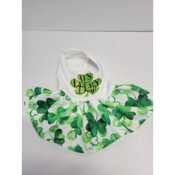 St Patricks Day Lucky Day Shamrock Pet Dress Green White XS Dog Cat‎ Outfit