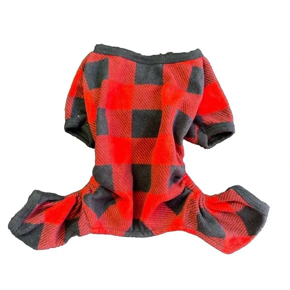 Dog Pajamas XXS Red Buffalo Plaid Fleece One Piece Cozy Christmas Pet Sleep Cute