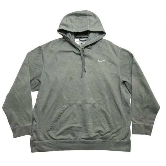 Nike Hoodie Mens XXL Gray Therma-FIT Pullover Sweatshirt Swoosh Logo Adult