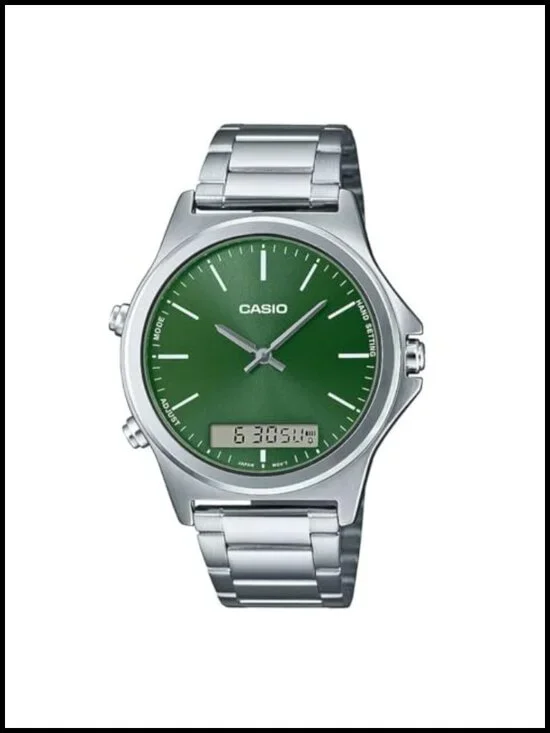 Casio Men's Stainless Steel Analog Digital Dual Time Zone Watch with Stop Watch