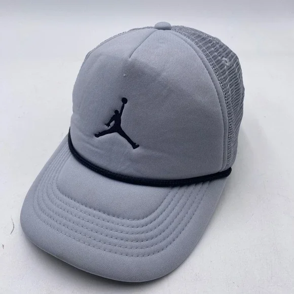 Jordan Brand Rise Cap Trucker Hat Kids 8-20 Grey Black Jumpman Rope Snapback‎