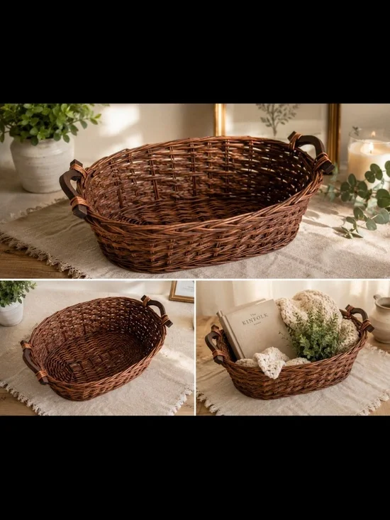 Woven Brown Decorative Storage Basket with Handles