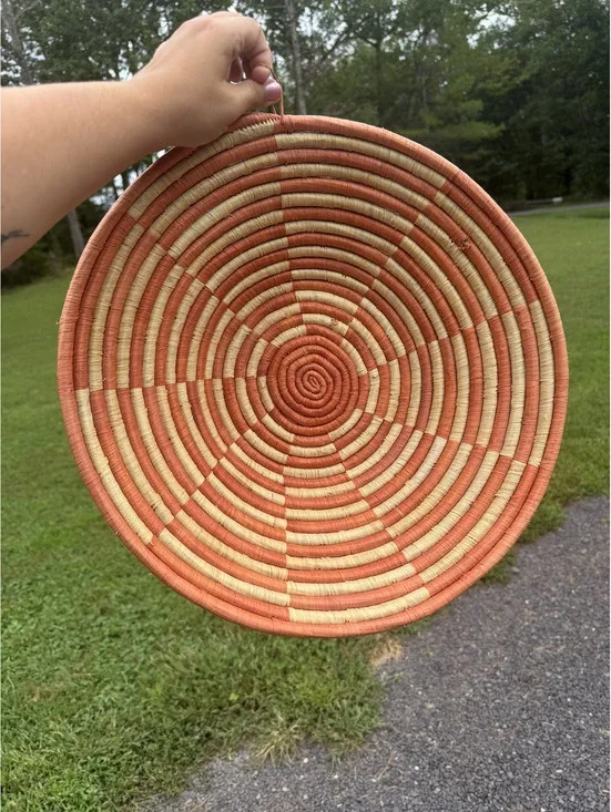 Handwoven Orange and Beige Decorative Woven Basket/Wall Hang Tray