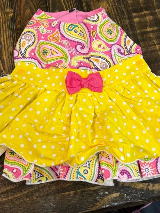 Pink and Yellow Paisley Polka Dot Dog Dress