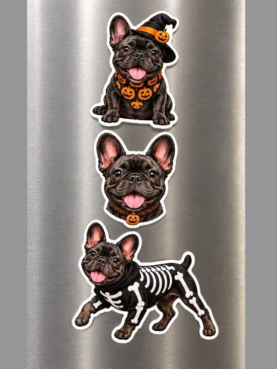 Halloween French Bulldog Magnets Special Set of 3 Puppy Fridge Refrigerator