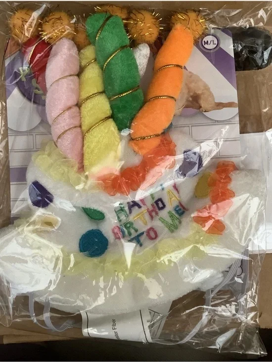 Rubie's Multicolor Birthday Cake Pet Hat with Rainbow Candles