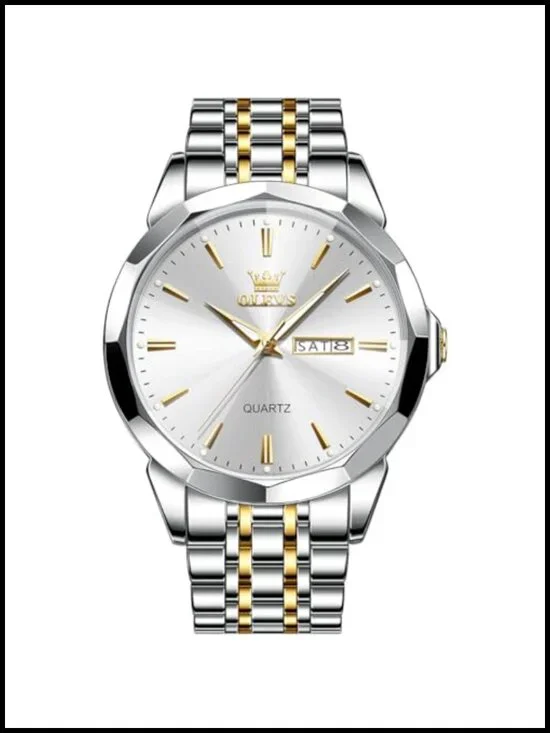 Men's Diamond Analog Dress Watch Stainless Steel Waterproof Luminous Date