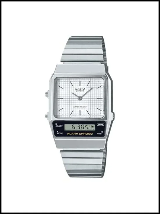 Casio Retro Analog-Digital Watch Stainless Steel Band Dual Time