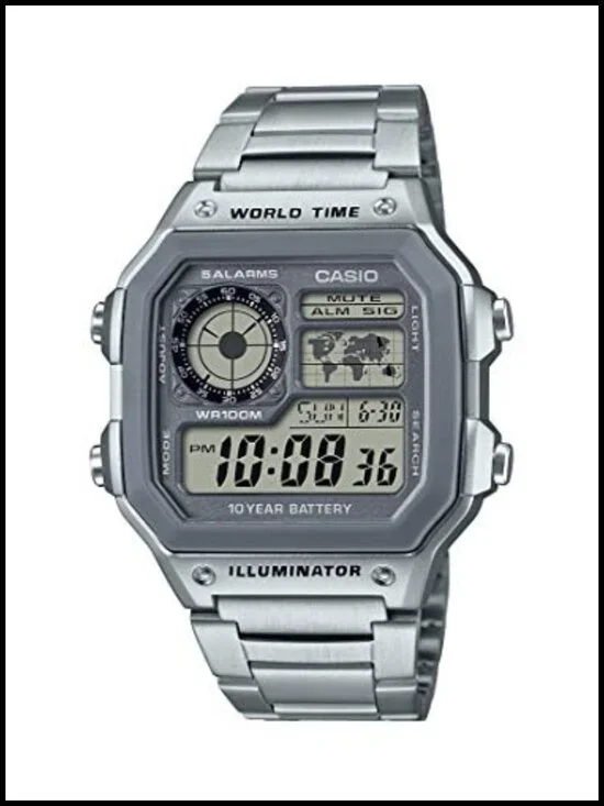 Casio AE1200WH Digital Watch 100M Water Resistant World Time 10 Year Battery