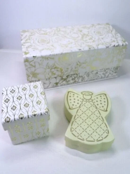 White Gold Foiled Decorative Gift Box Bundle 3pc Magnetic Closure Angel Roses