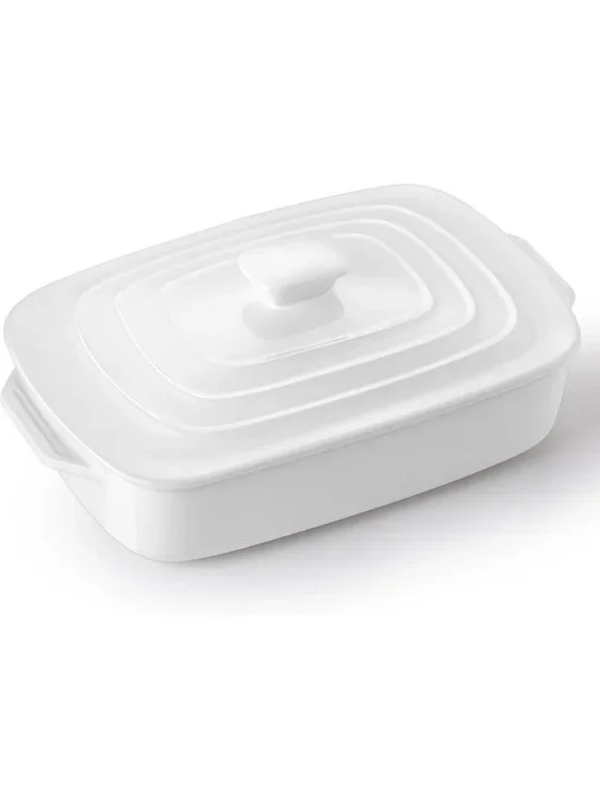 4 QT White Ceramic Casserole Dish with Lid - Large Baking & Serving Dish