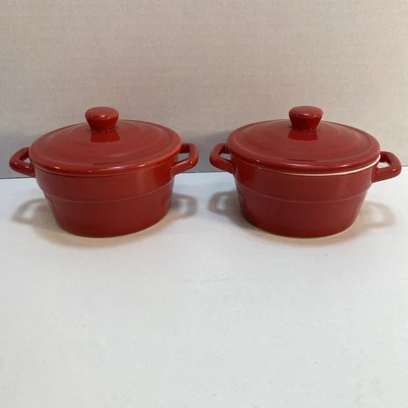 Martha Stewart Stoneware Red Round‎ Small Baking Dish Lid Exclusively Macys x2