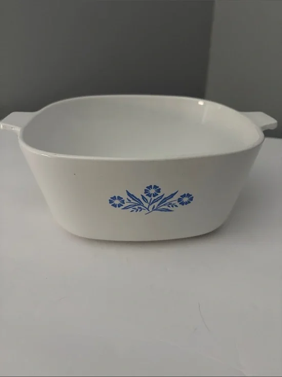 Corningware White Casserole Dish with Blue Floral Pattern