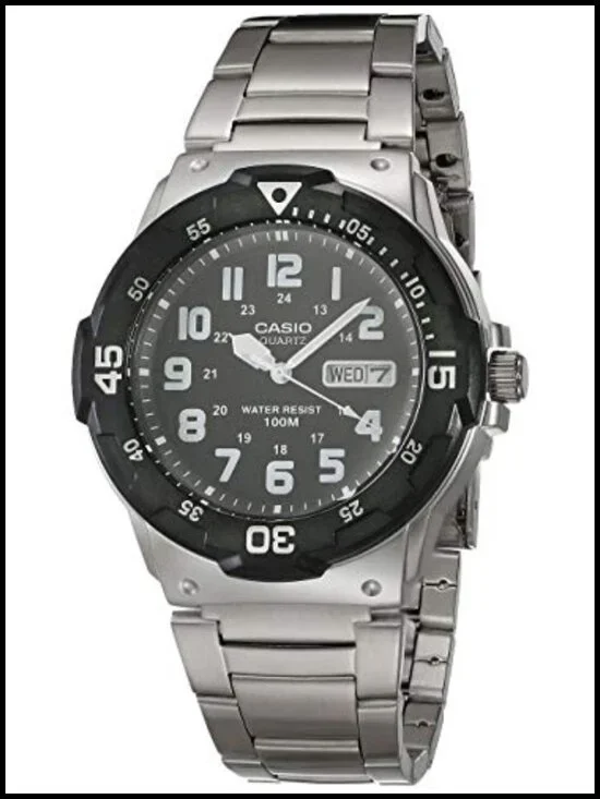 Unisex Analog Watch 100M Water Resistant Stainless Steel Case Resin Band Date