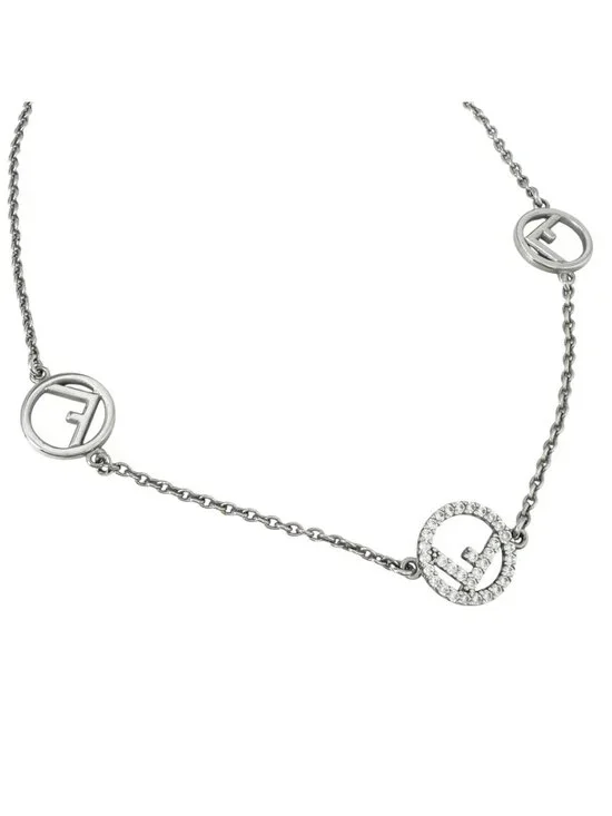 Fendi F is Fendi Metal Rhinestone Silver Necklace