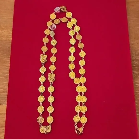 Vintage Signed LIZ CLAIBORNE @LCI Gold Plated/Toned Rose Necklace