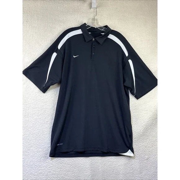 Nike Dri-Fit Golf Polo Shirt Black White Curved Piping Size XL